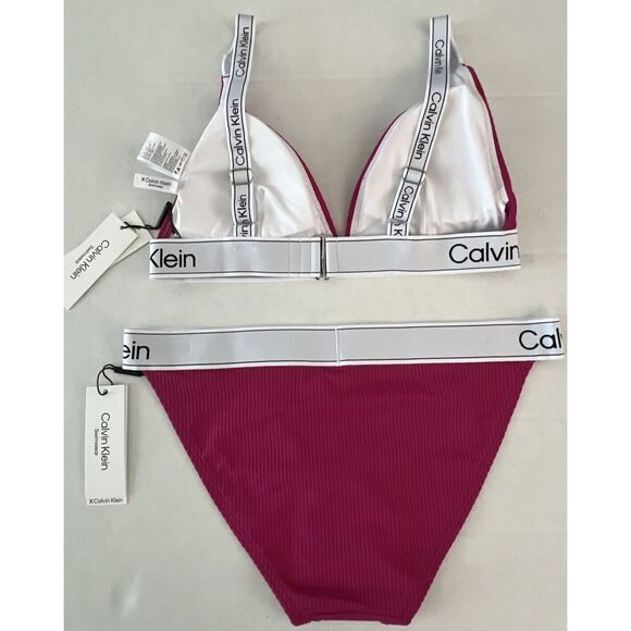 Calvin Klein Swimwear Sz L UPF50+ Magenta Pink Bikini Top & Bottom 2 Pc Set - Picture 4 of 10